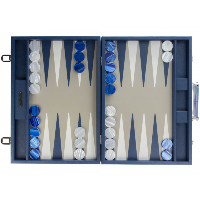 Exclusive backgammon set "Baptiste" made of leather, blue